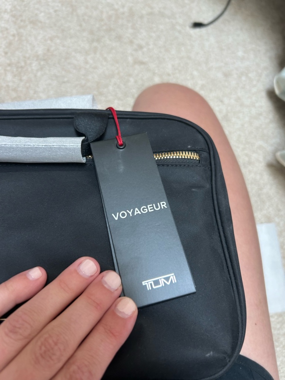 Tumi Black Voyageur Cosmetic Case with Gold Hardware